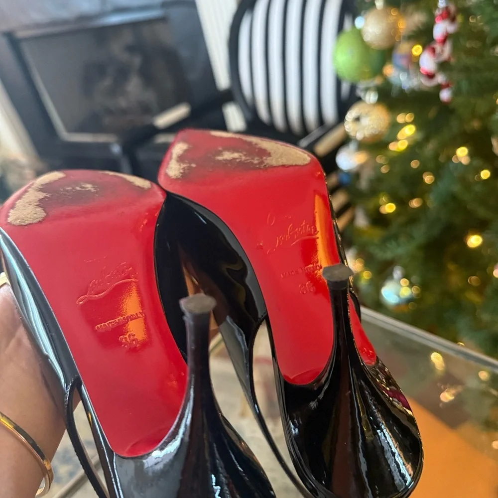 Christian Louboutin Black Patent Slingback Heels - Picture 7 of 9